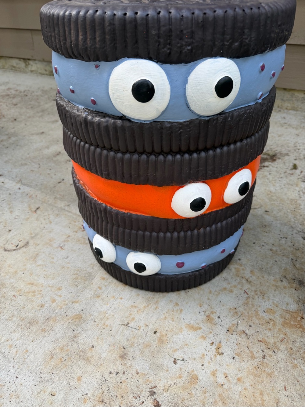 Hand-Painted Stacked Eyes Decorative Accent - Orange and Light Blue